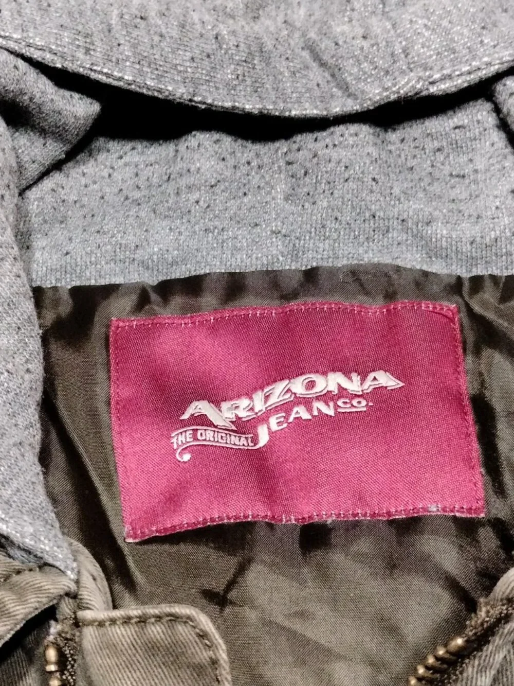 Arizona Jean Co Jacket Boys XXL 18 Regular Olive Army Green Full Zip Up Hooded